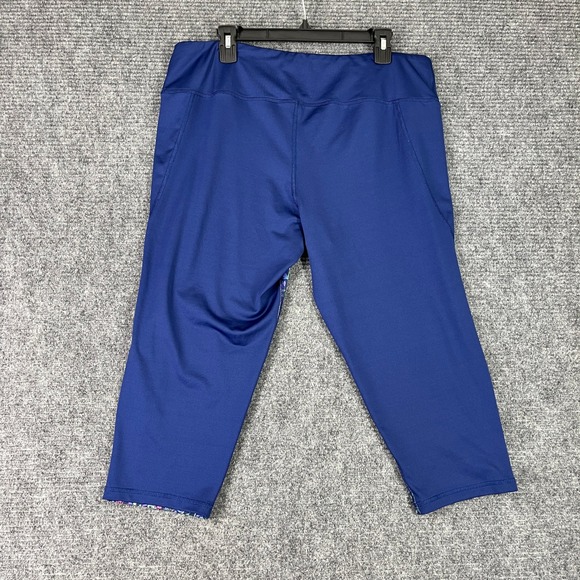 Pro Player Womens XL Capri Leggings Blue Floral Stretch Active Workout Pants - Picture 3 of 11